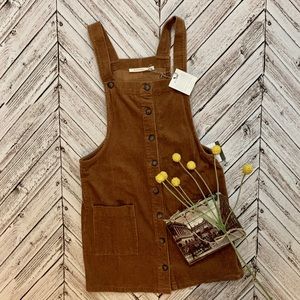 Corduroy overall dress in camel